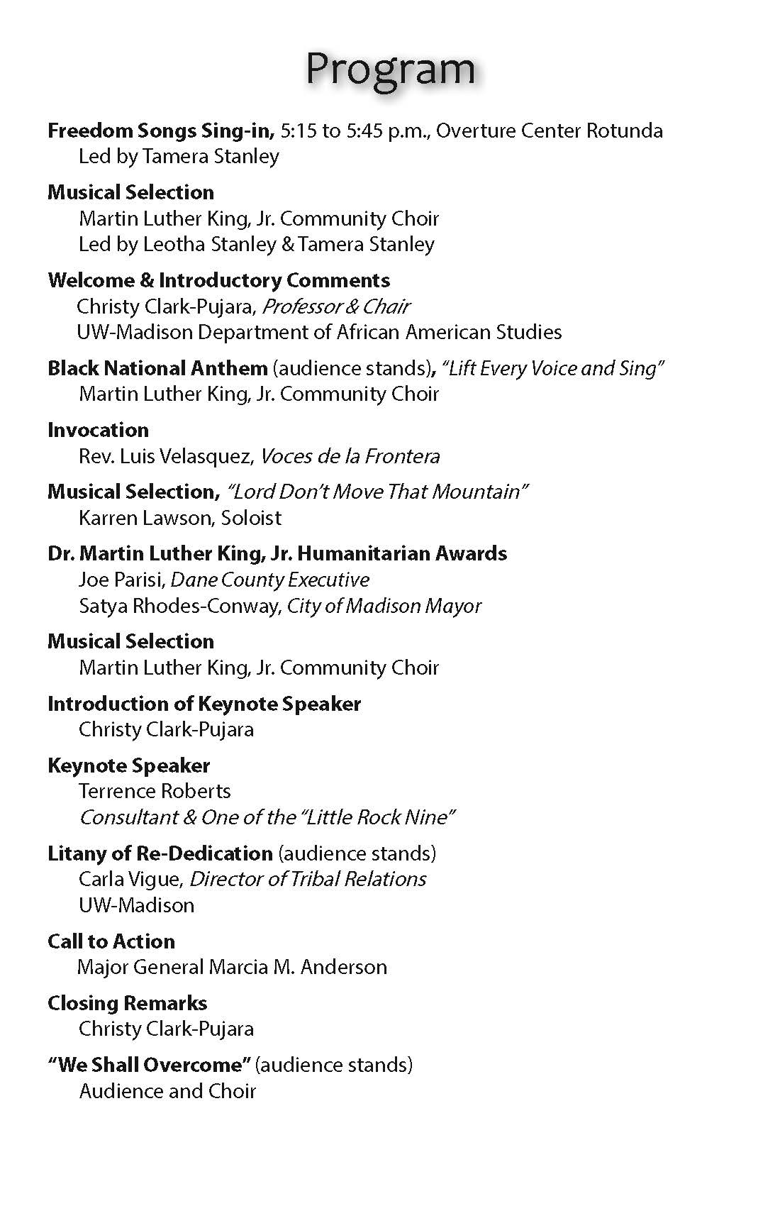 Sample Mlk Program Layout Listen to the 39th Annual Madison Dane County MLK Day Observance - WORT ...